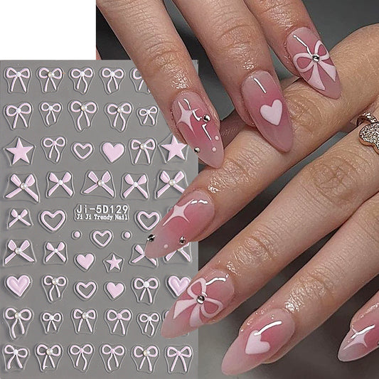 Summer Simple Three-dimensional Bright Crystal Bow Love Nail Stickers