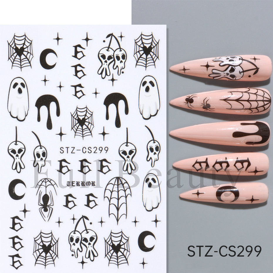 Halloween Pumpkin Love Heart Spider Web Nail Stickers