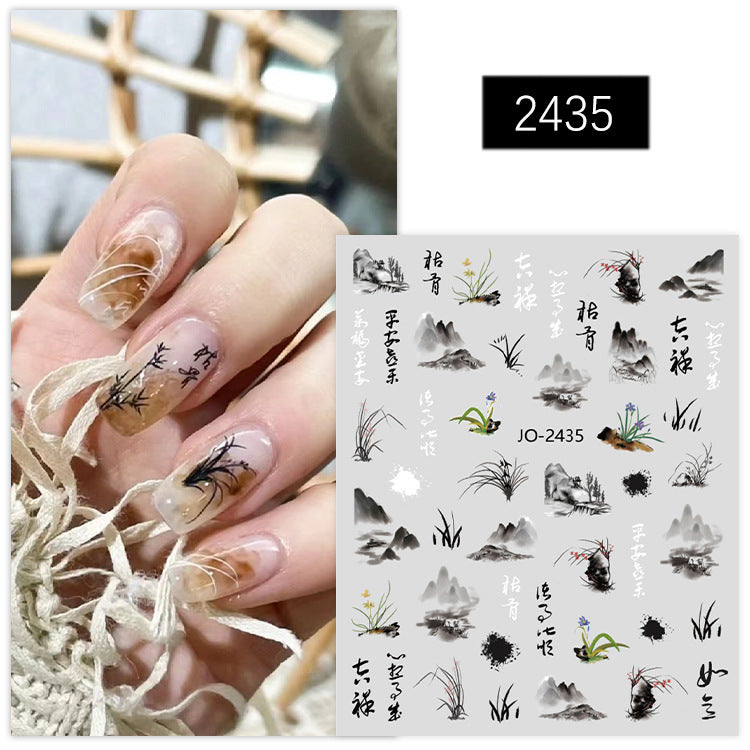 Style Bamboo Black White Text National Fashion Nail Stickers