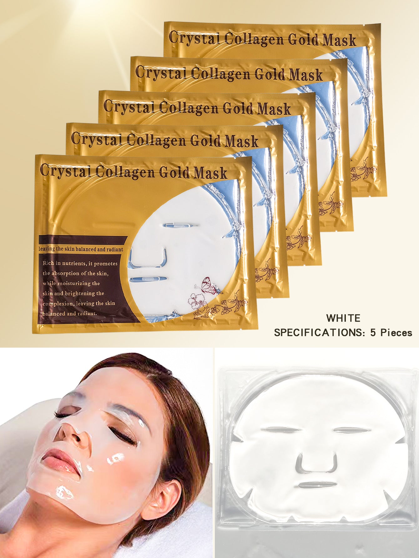 Pièce de soin du visage hydratant et éclaircissant au collagène cristal doré