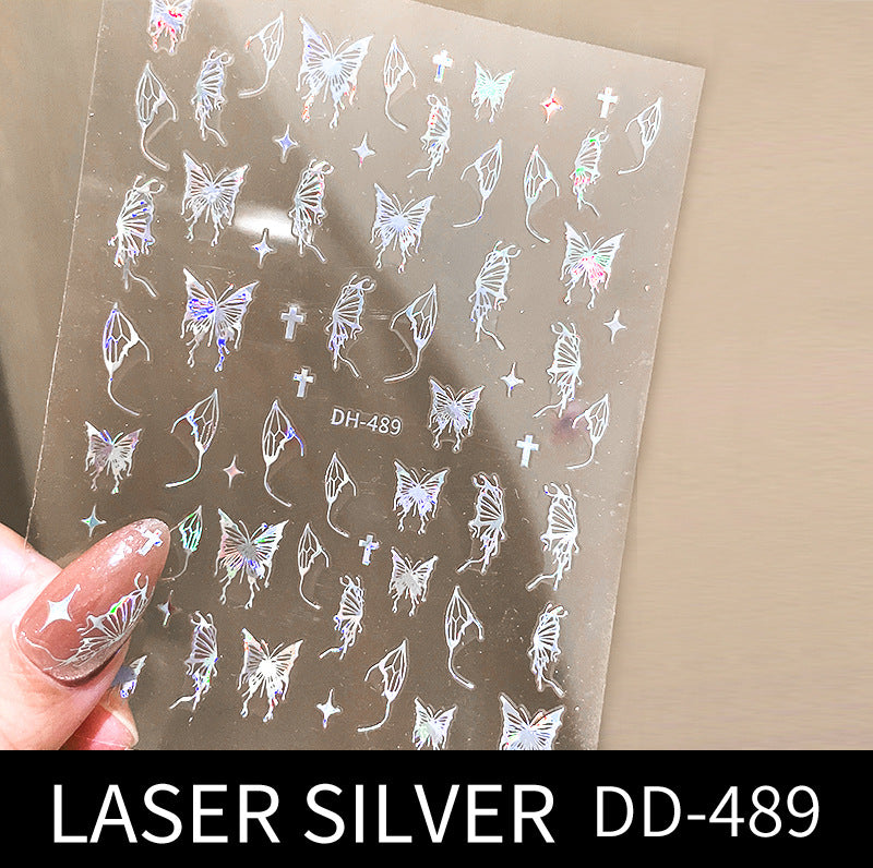 Hollow Laser Hot Sier Colorful Thin Nail Stickers