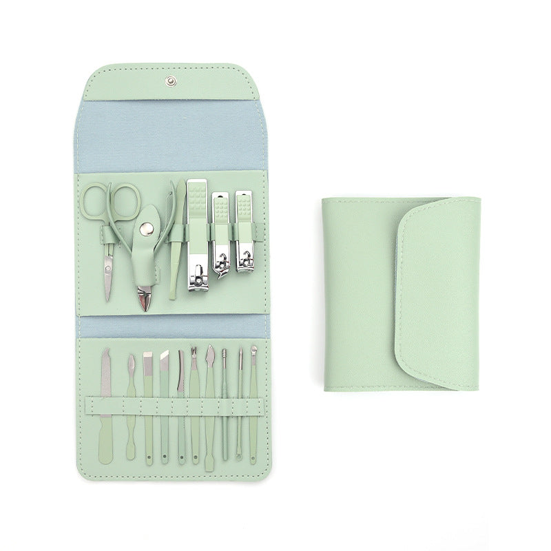 Ensemble de ciseaux de manucure et d'outils pour ongles avec sac pliable vert