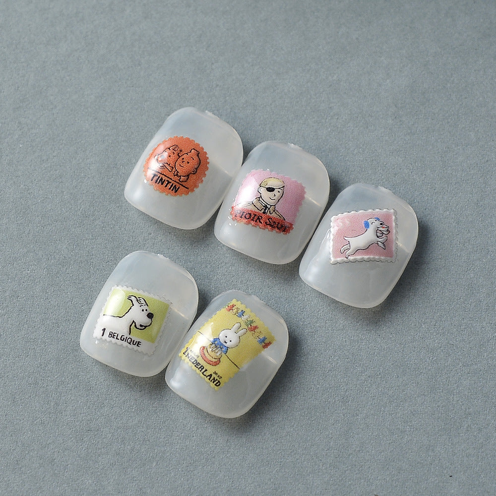 Cute Stamp Embossed Color Block Shaped Piece Nail Stickers