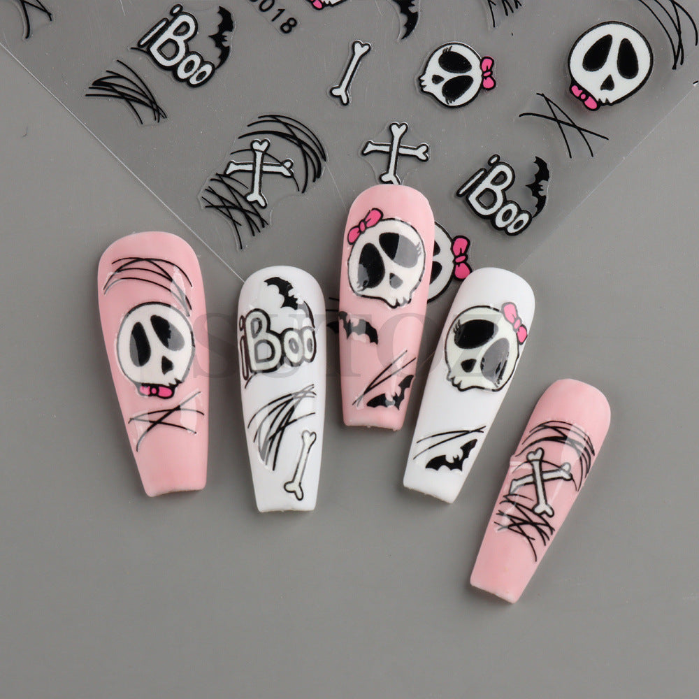 Halloween Skull Ghost Spider Party Luminous Nail Stickers