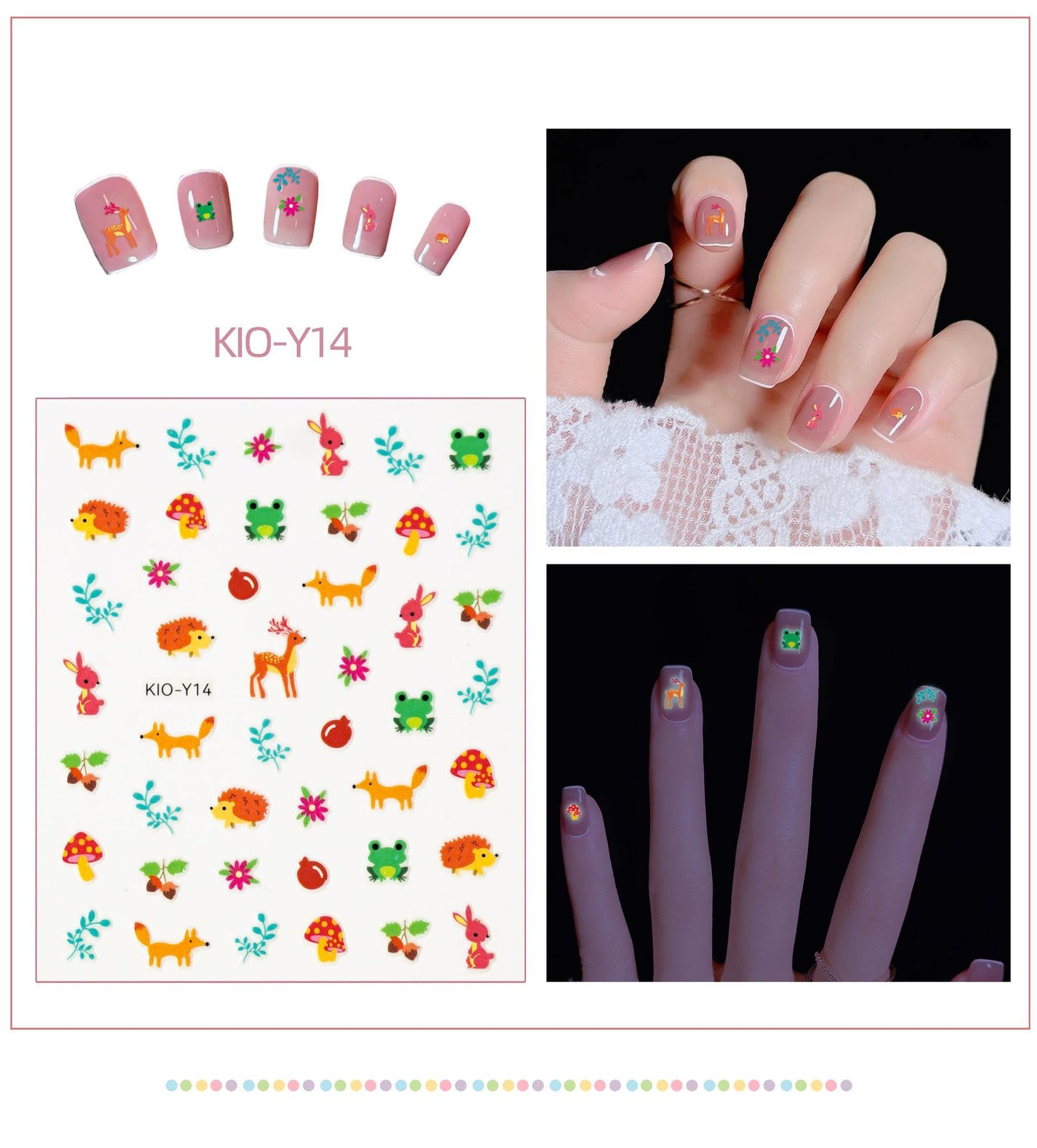 Luminous Strawberry Bear Cartoon Animal Dinosaur Glowing Nail Stickers