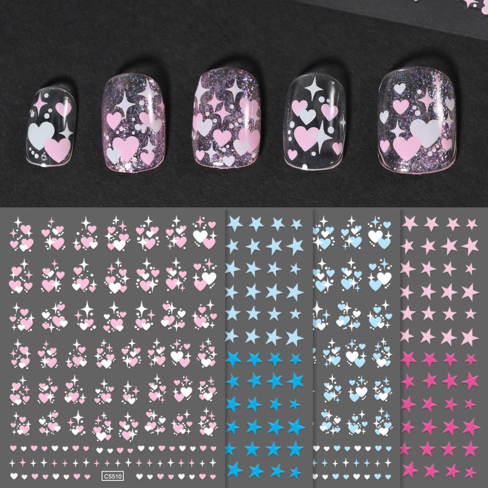 Navy Blue Stars Heart Four Kinds Nail Stickers