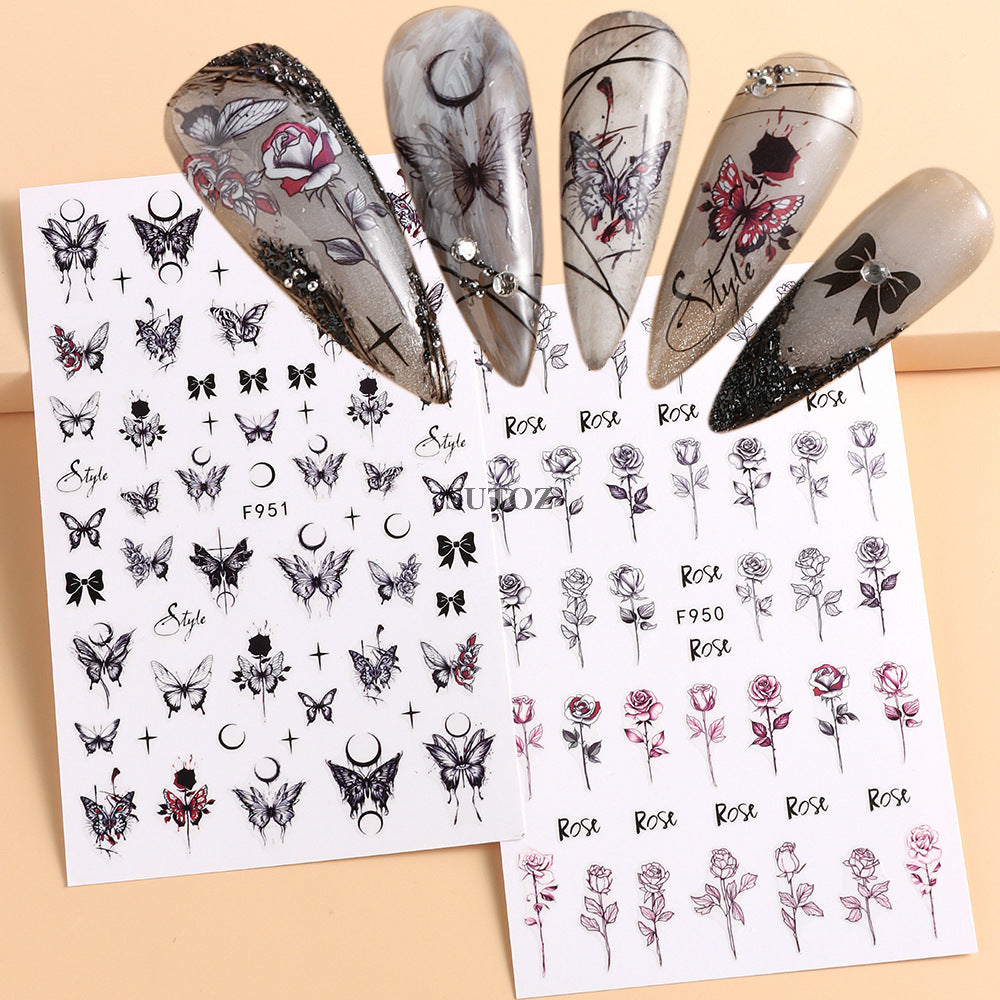 Dark Vampire Skull Funny Back Glue Nail Stickers