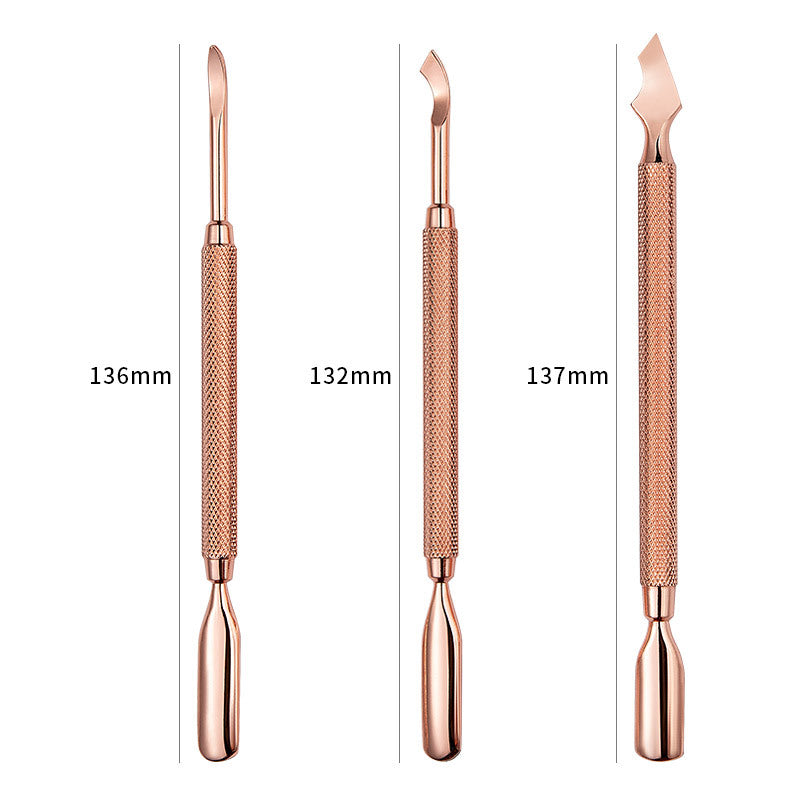 Ensemble d'outils pour repousser les ongles à double tête et pince à cuticules dorée