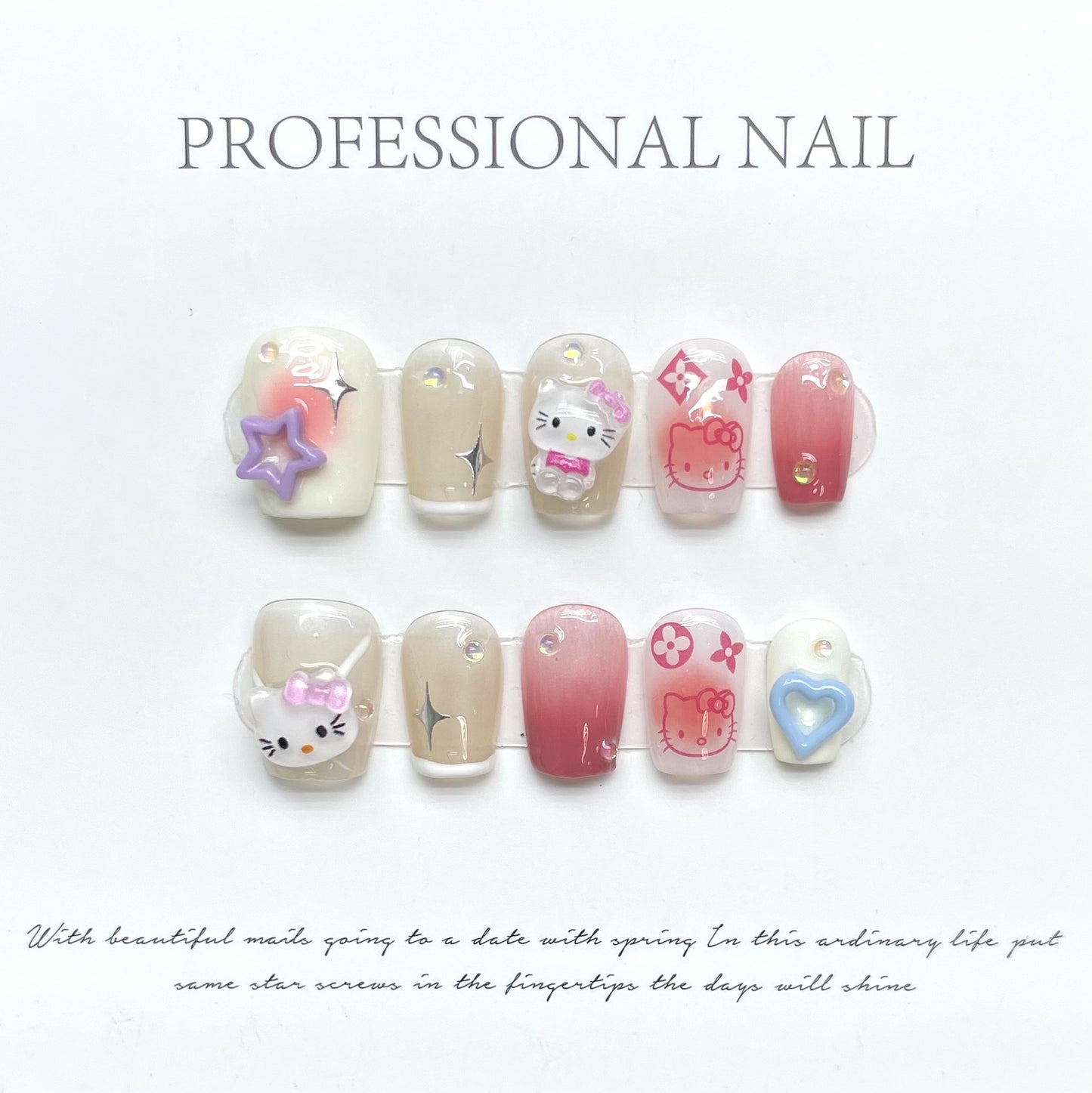 Cute Cat Blush Blooming Sweet Cool Flash White Nail Stickers