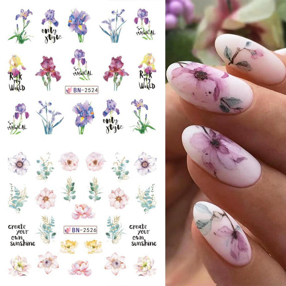 Flow Large Flowers Feather Butterfly Water Nail Stickers