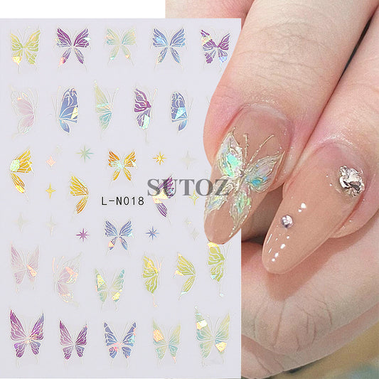 Hot Retro Colorful Laser Butterfly Back Nail Stickers