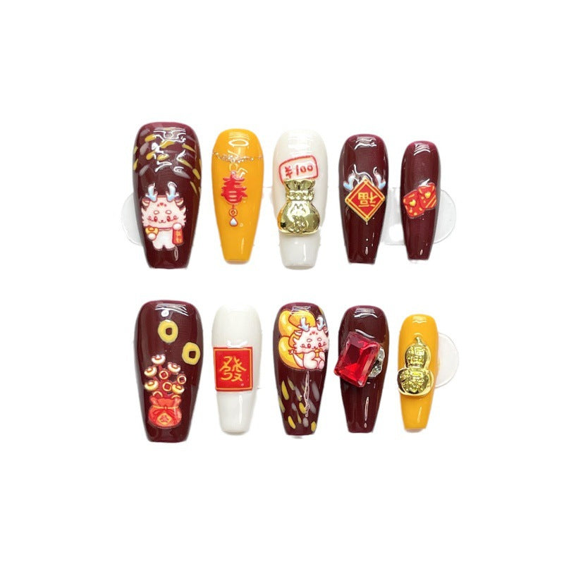 Fortune Dragon Lucky Bag Handmade Battle Nail Stickers