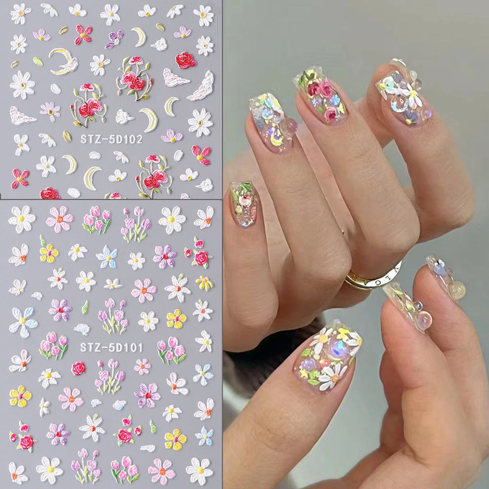 Spring Relief Small Daisy Flower Adhesive Nail Stickers