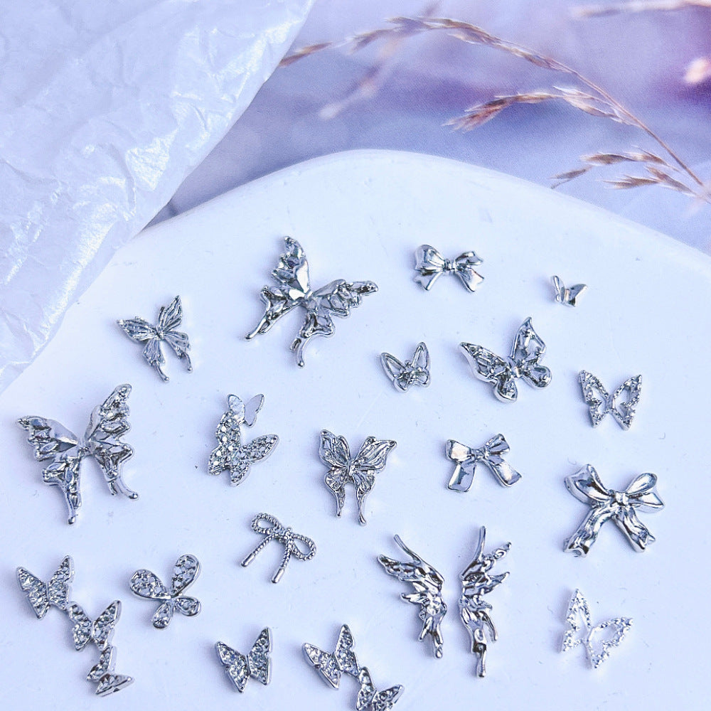 Bow Butterfly Sier Series Ornament Handmade Nail Care Nail Art