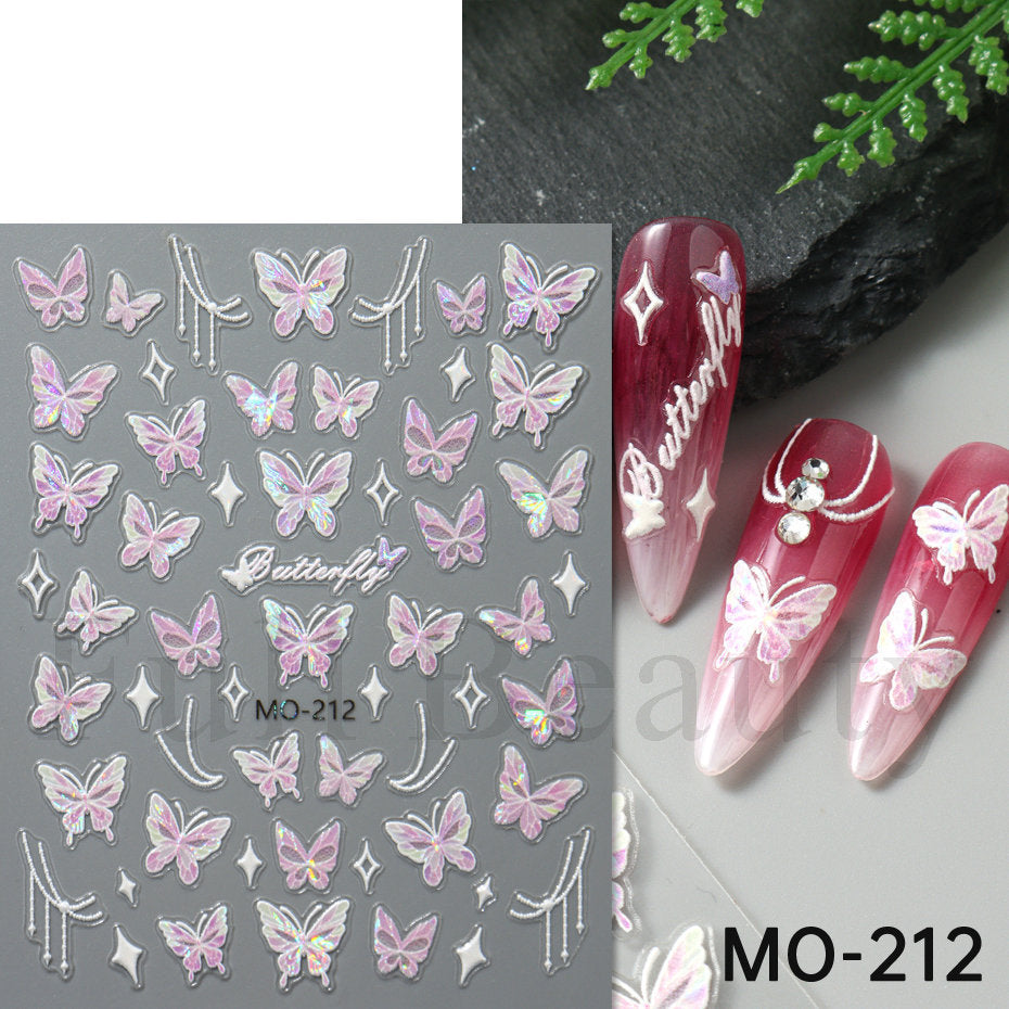 Pink Butterfly Elegant Dream Big Bowknot Nail Stickers