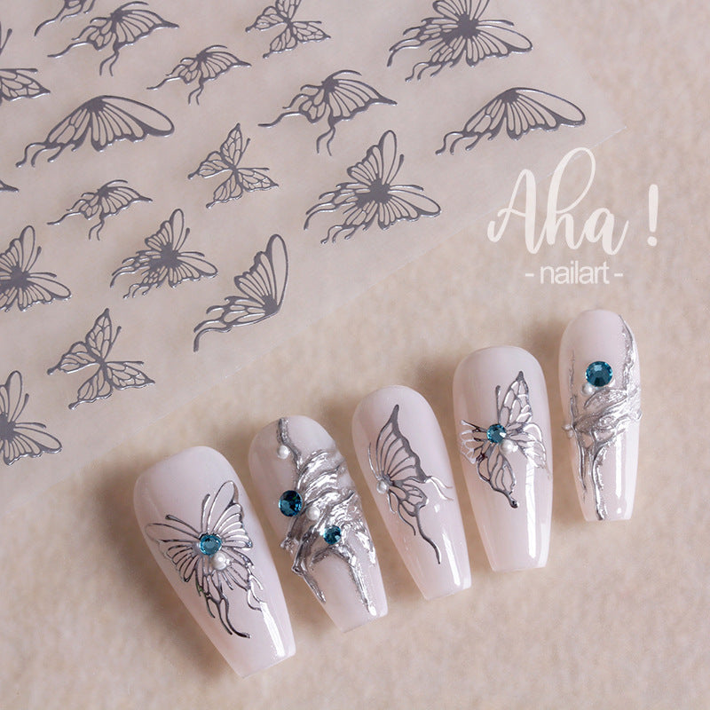 Liquid Butterfly Black White Simple Gold Nail Stickers