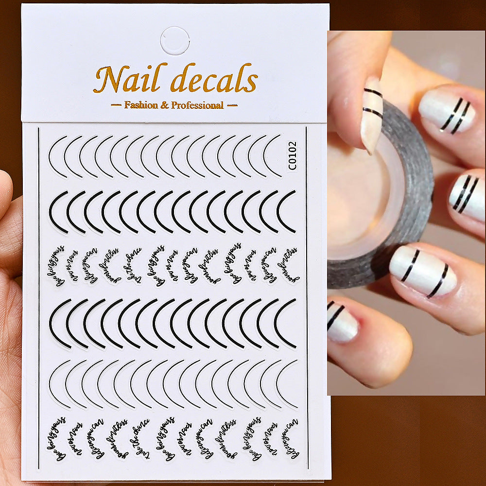 Lines Gold Sier Color Simple Style Adhesive Nail Stickers