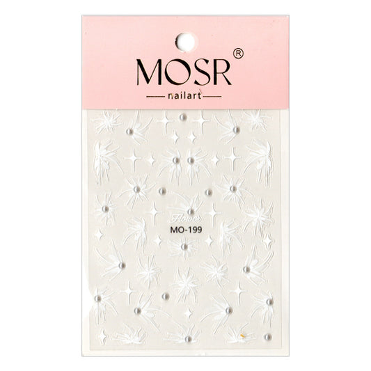 Exquisite Flower White Relief Elegant Bright Crystal Nail Stickers