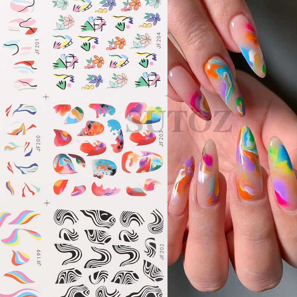 Beauty Water Printing Large Waterproof Blooming Nail Stickers