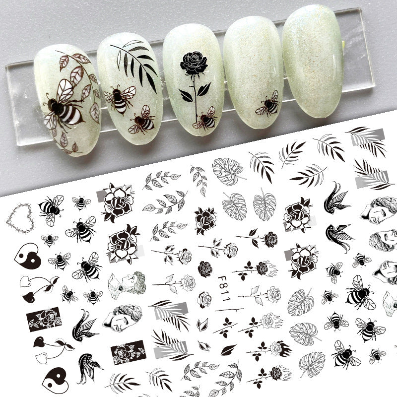 Personalized Artistic Flower Head Portrait Bee Nail Stickers