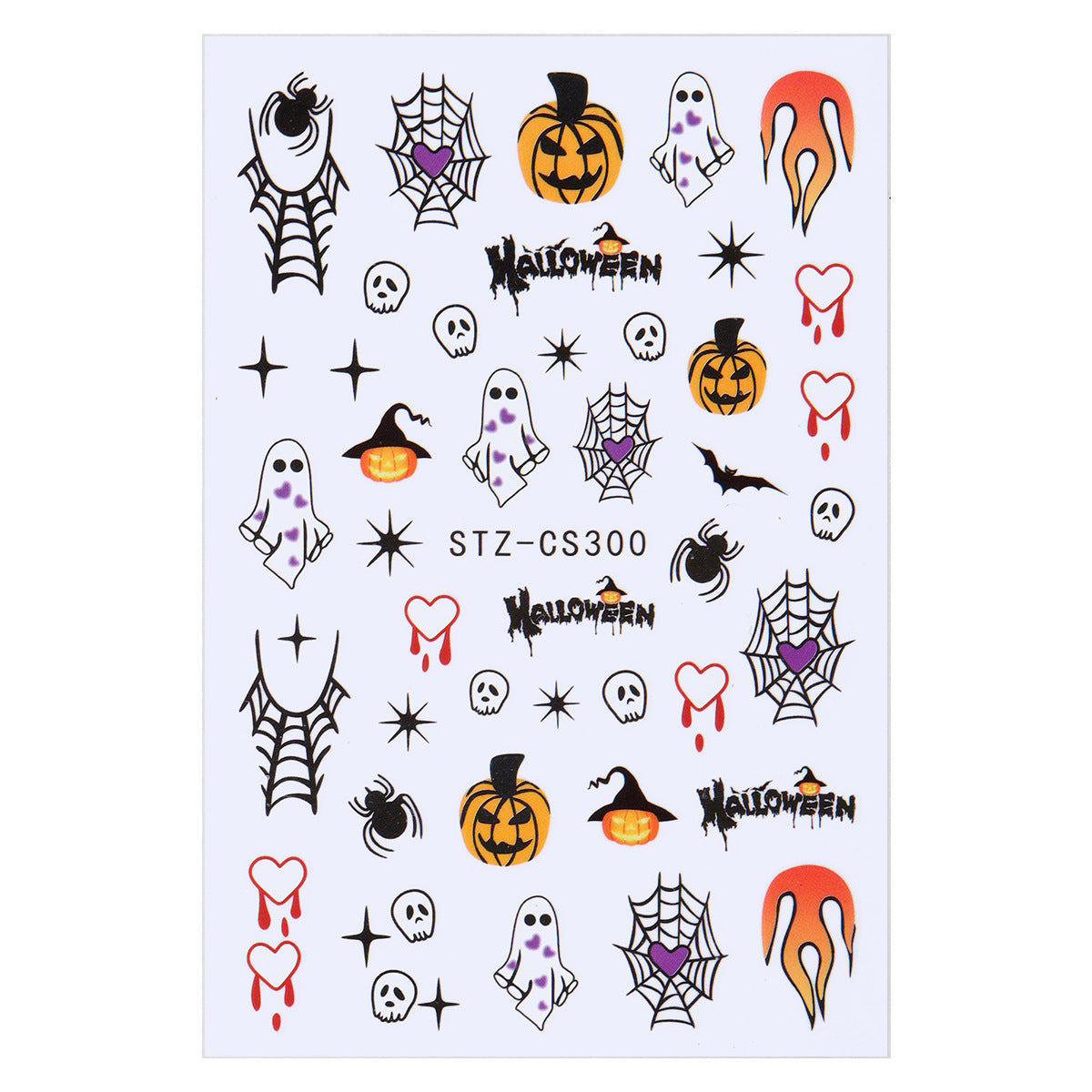 Halloween Pumpkin Love Heart Spider Web Nail Stickers