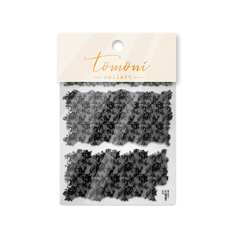 Thin Tough Retro Black White Lace Nail Stickers