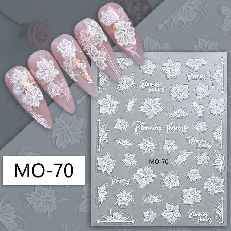 Relief Flower Three-dimensional White Freehand Sketching Nail Stickers