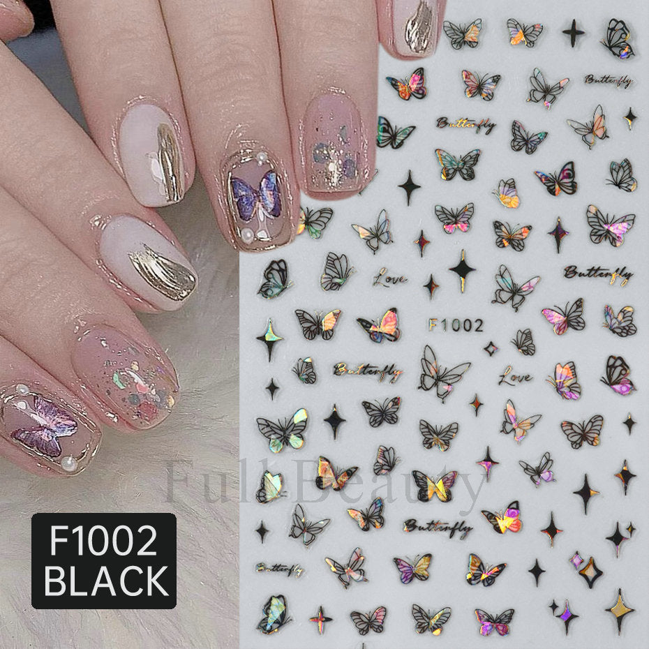 Fashion Laser Butterfly Hollow White Adhesive Nail Stickers