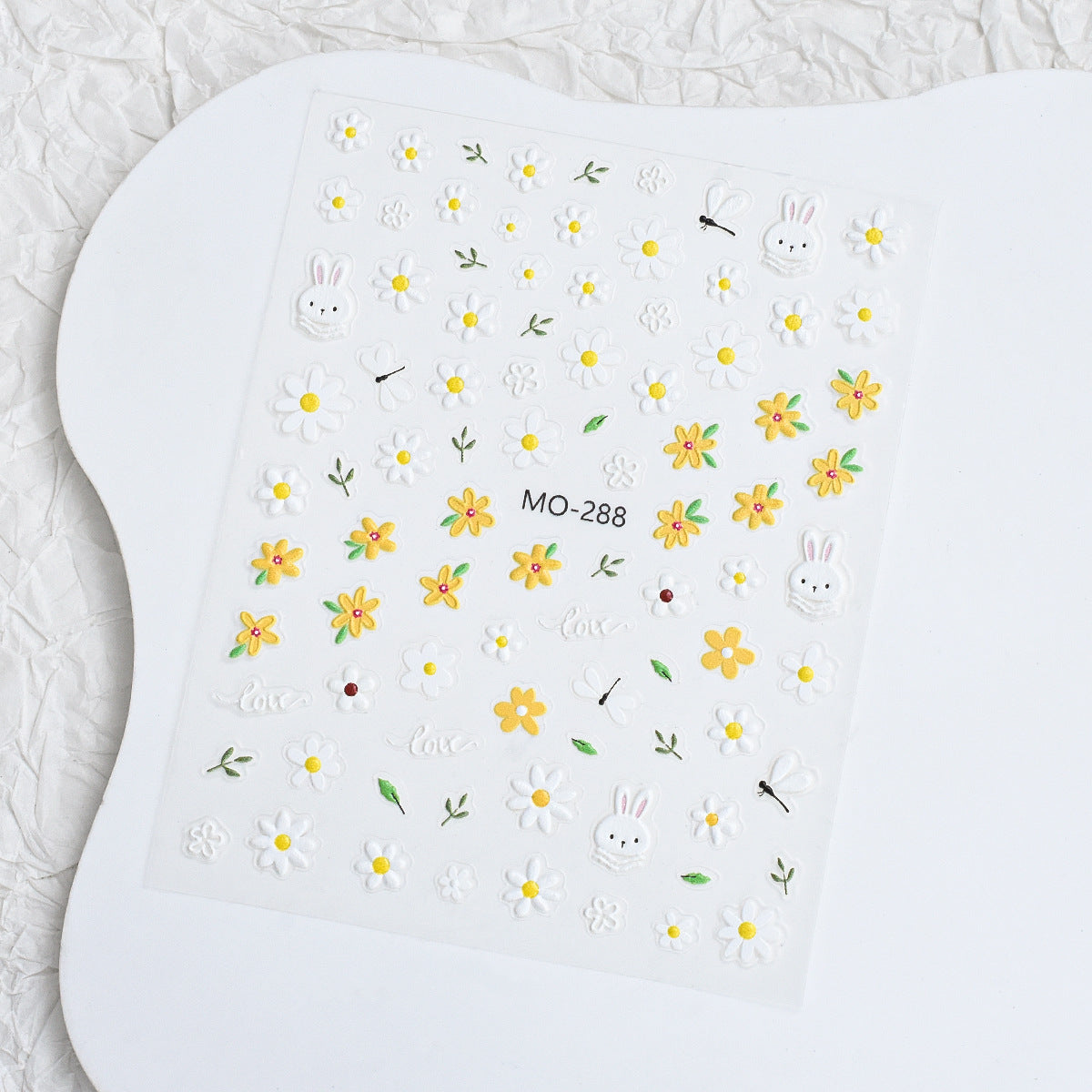 Daisy Bee Flower Embossed Decals White Yellow Nail Stickers