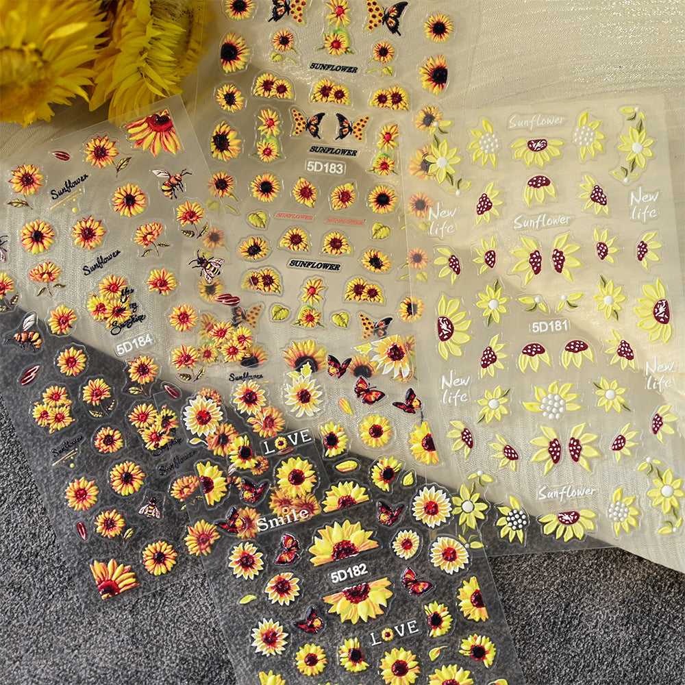 Sunflower Relief Three-dimensional Retro Sweet Cool Nail Stickers