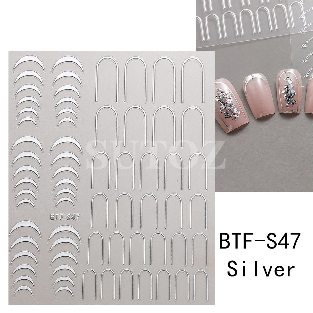 Gold Sier French Crescent Line Styling Nail Stickers