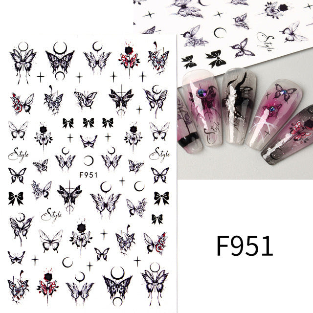 Halloween Cartoon Pumpkin Bat Skull Back Nail Stickers