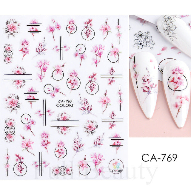 Glamorous Spring Rose Flower Tulip Adhesive Nail Stickers