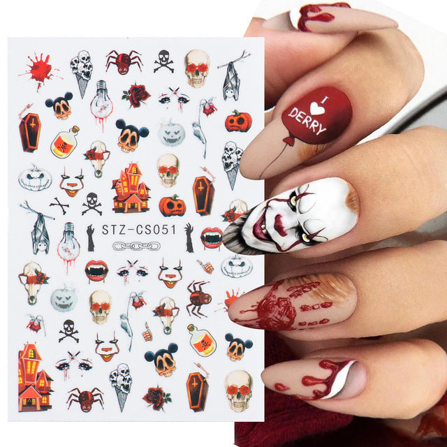 Halloween Pumpkin Love Heart Spider Web Nail Stickers