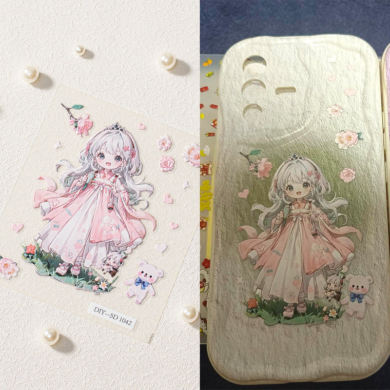 Étui de téléphone en relief de grande taille avec dessin animé et ensemble d'outils pour ongles faits à la main