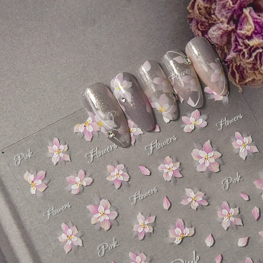 New Embossed Cute Cherry Blossom Peach Nail Stickers