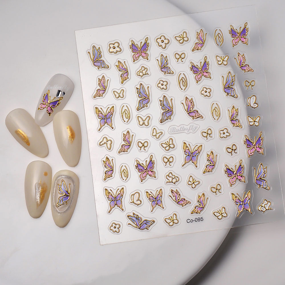 Autocollants pour ongles en trois dimensions avec motif papillon et fleur