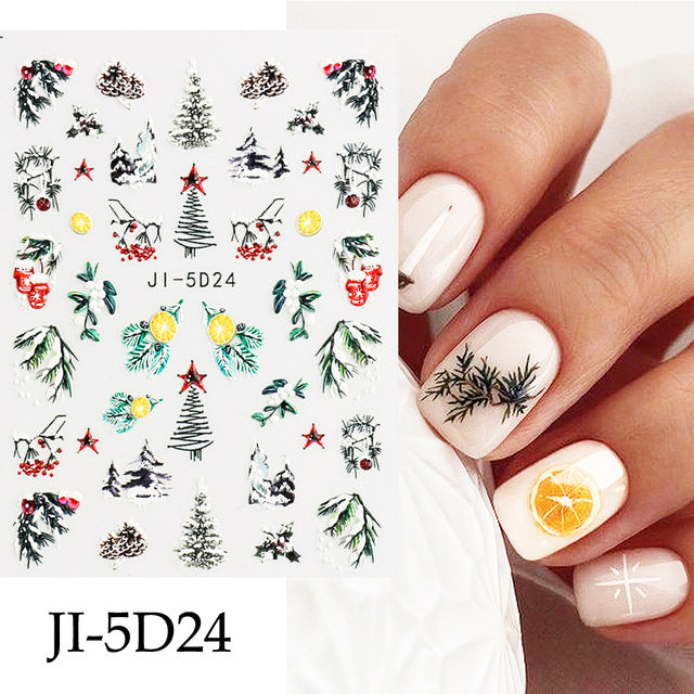 Manicure Christmas Snowflake Snowman Black Bear Nail Stickers