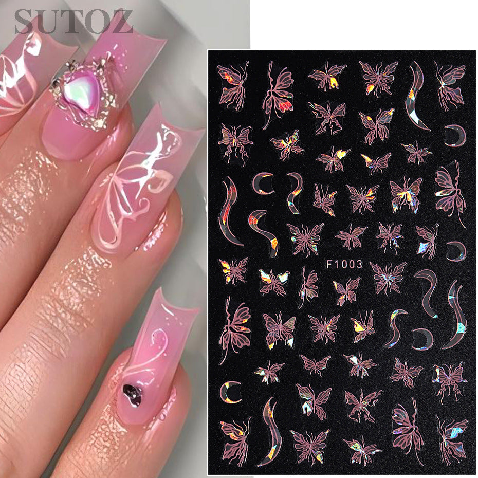 Autocollants pour ongles Aurora Butterfly noir, blanc et rose