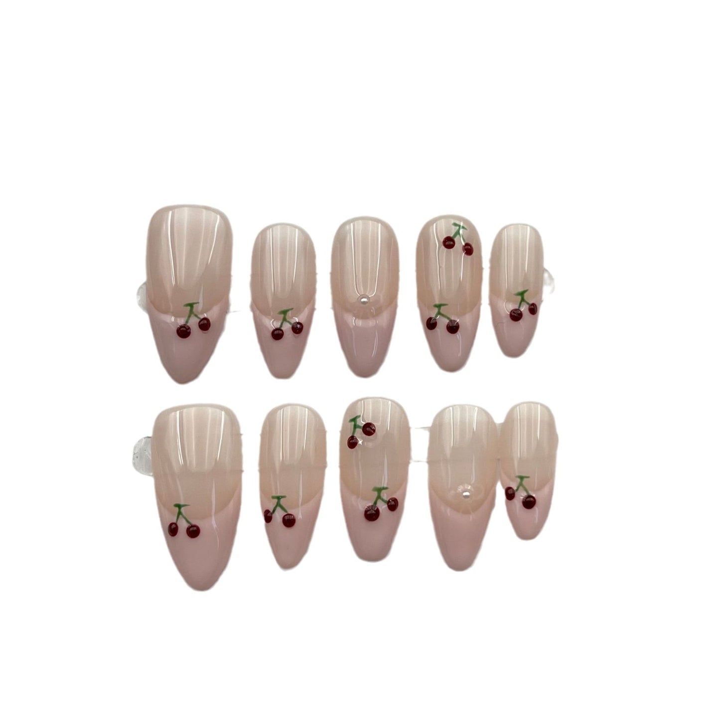 Handmade Hand-made Cherry French Fake Patch Nail Stickers