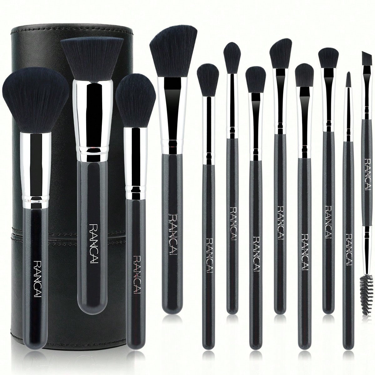 Pinceau cylindrique noir, accessoires pour pinceaux de maquillage à ombre dorée