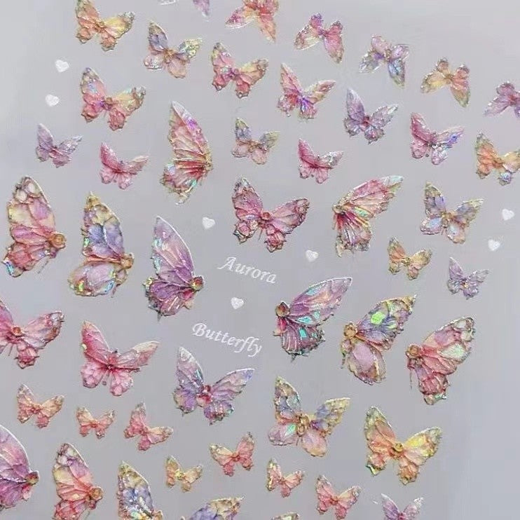 Pearlescent Rose Butterfly Paper Elegant Cute Nail Stickers