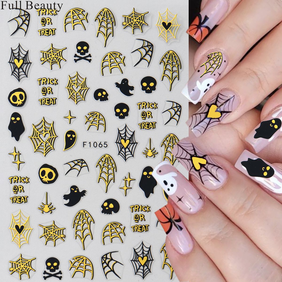 Halloween Cartoon Pumpkin Bat Skull Back Nail Stickers