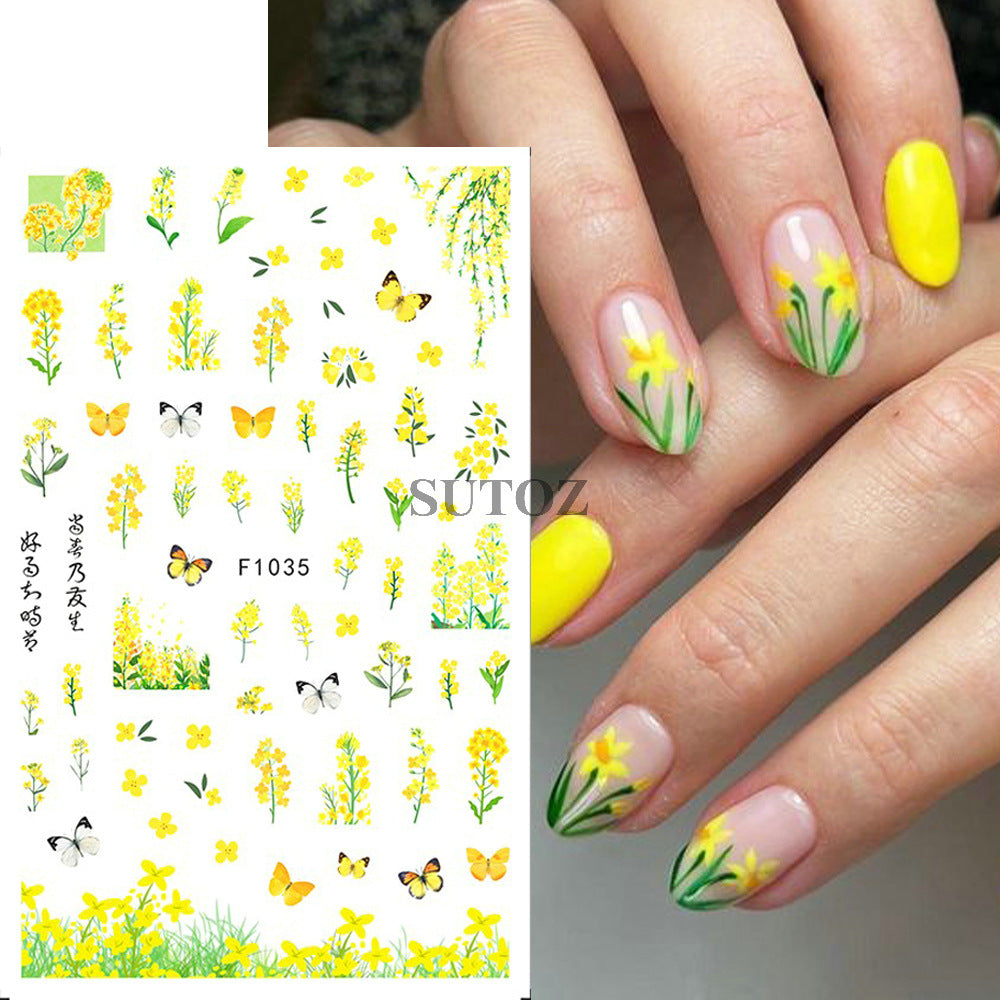 Fresh Rape Flower Snow Mowing Butterfly Nail Stickers