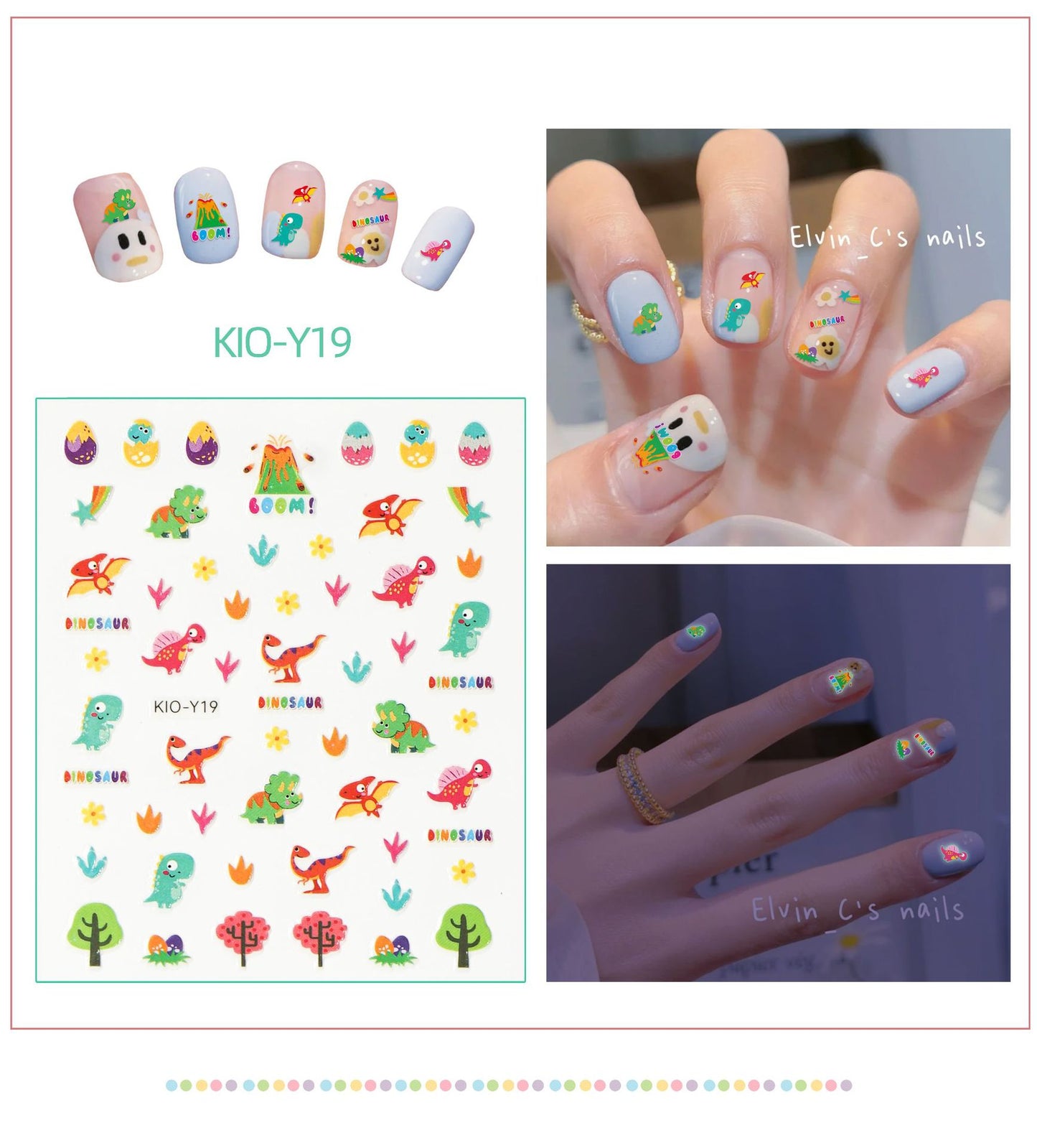 Luminous Strawberry Bear Cartoon Animal Dinosaur Glowing Nail Stickers