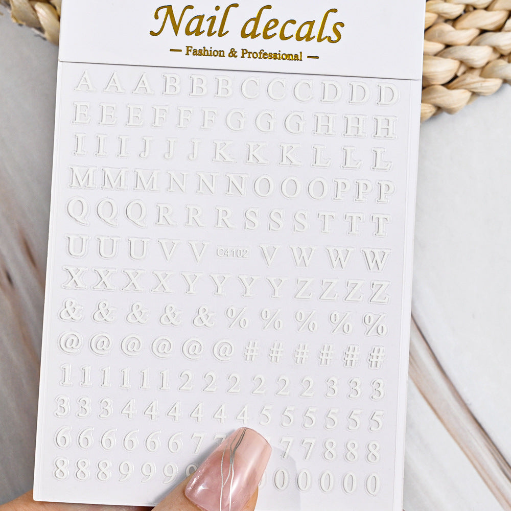 Solid Color Simple Letters Numbers Mix Nail Stickers