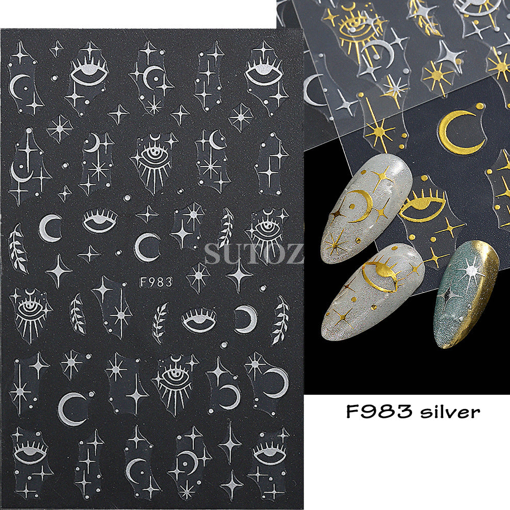 Gold Sier Sun Four Awn Star Moon Nail Stickers