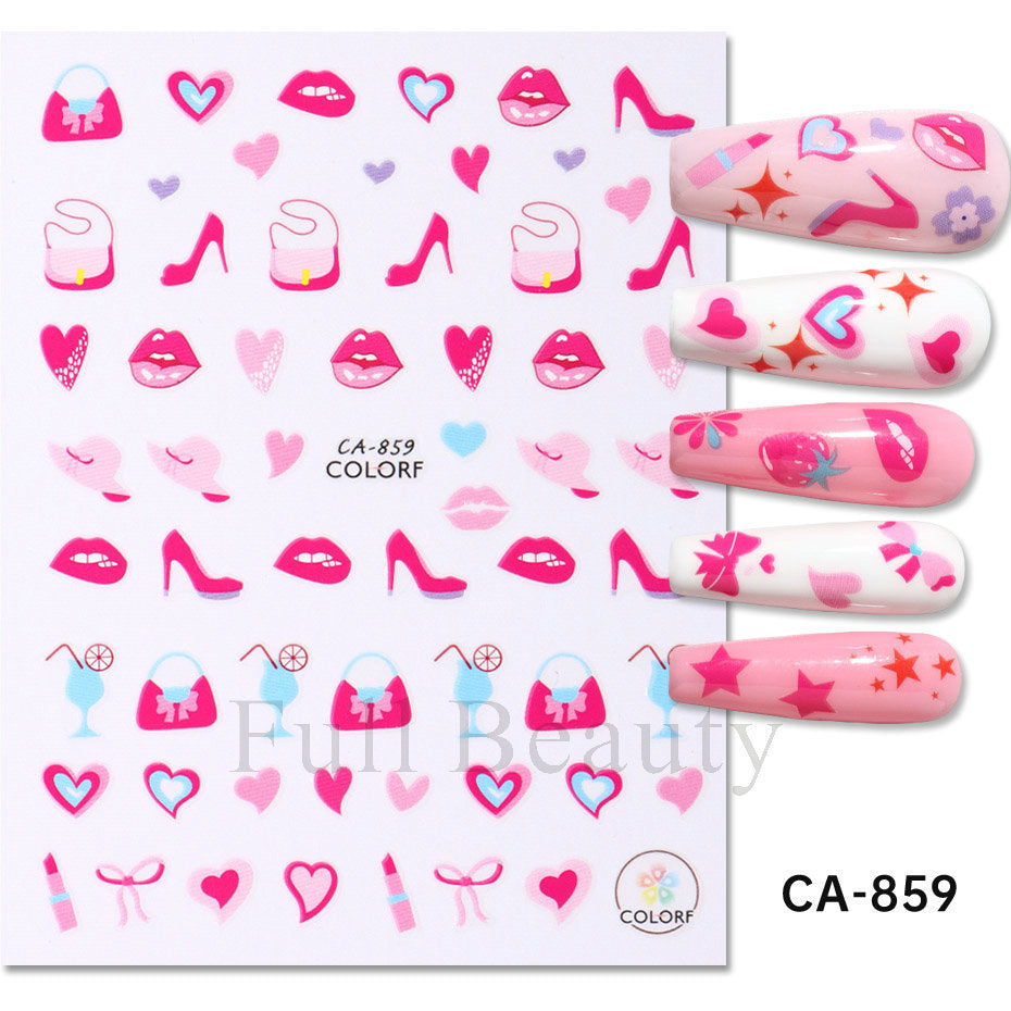 Autocollants pour ongles avec lettres d'amour et nœud rose pour la Saint-Valentin