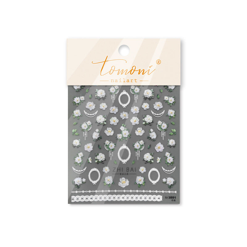 Graceful Embossed Retro Camellia After Rain Nail Stickers