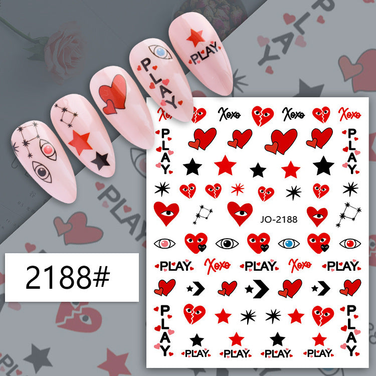 Heart Abstract Twisted Smiley Pattern Fingernail Nail Stickers